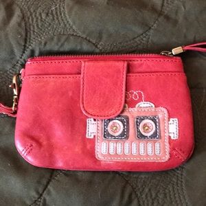 Fossil wristlet, wallet, coin purse, red, robot